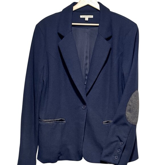 41 Hawthorn Navy Blue Knit One Button Blazer Jacket Elbow Patches Women size XL - Picture 1 of 13